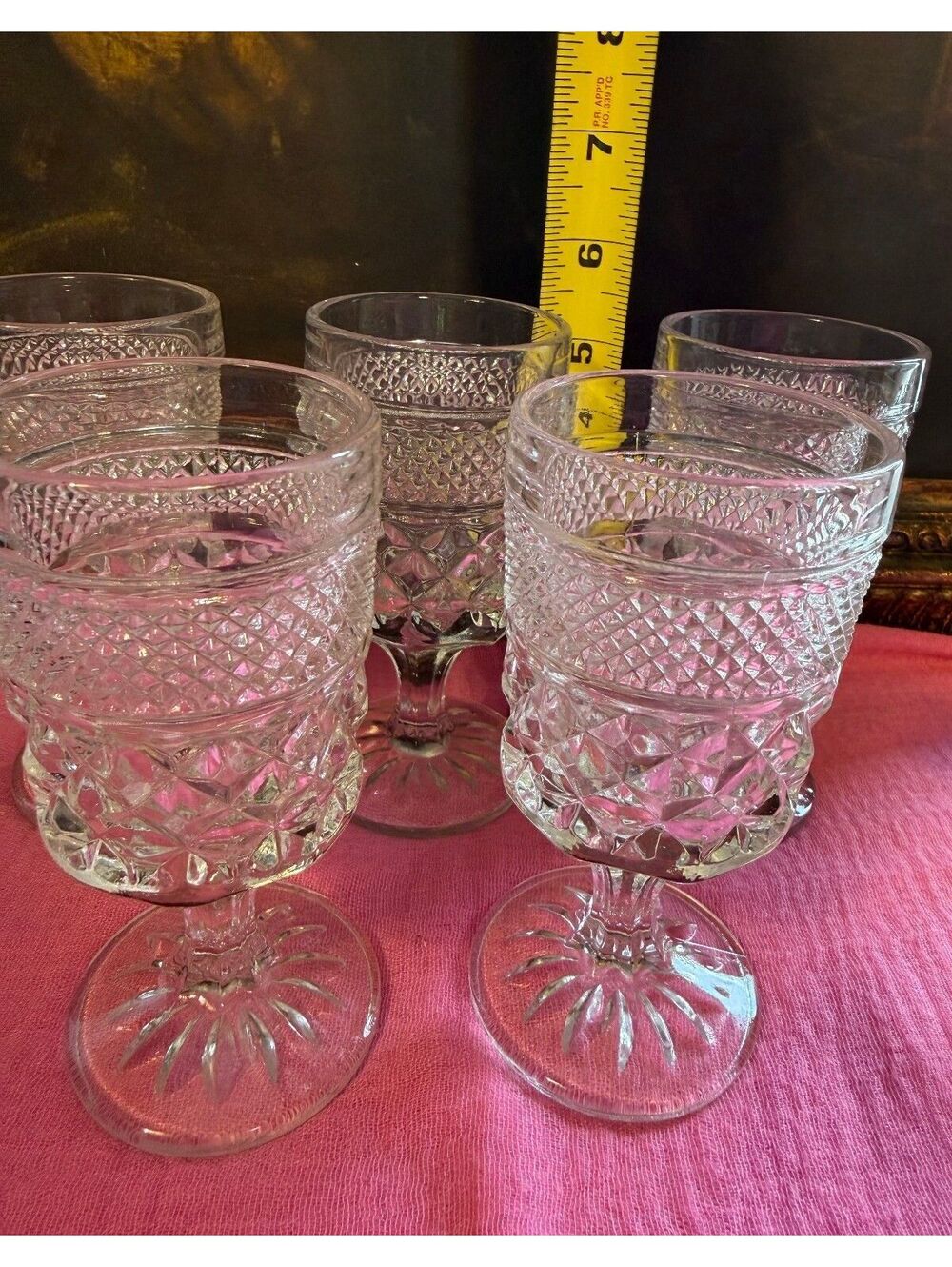 Set of 5 Vintage Clear Cut Glass Goblets